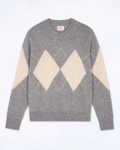Pull Col Rond à Motif Losange