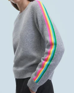 Pull Col Rond Bandes Manches Multicolore