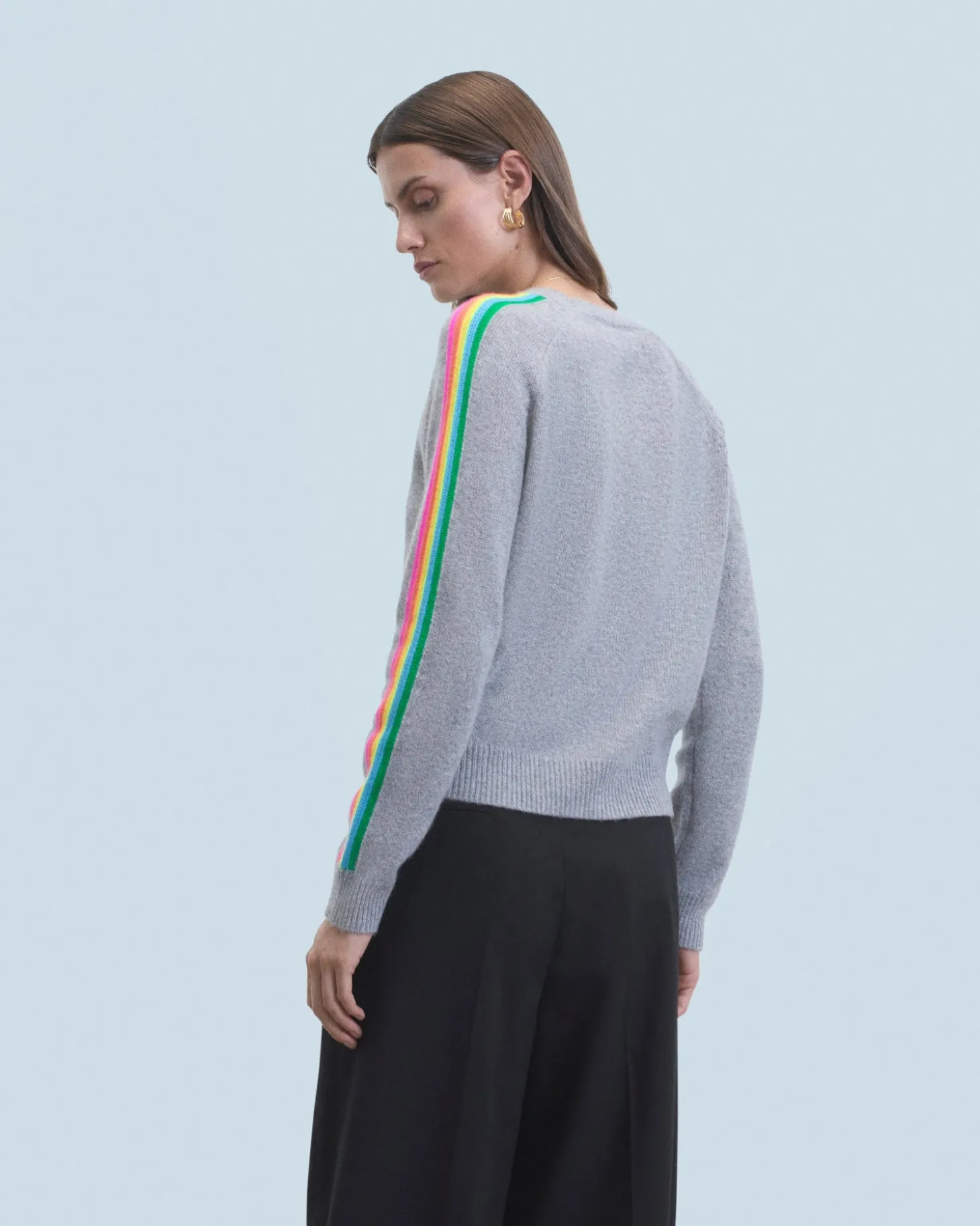 Pull Col Rond Bandes Manches Multicolore