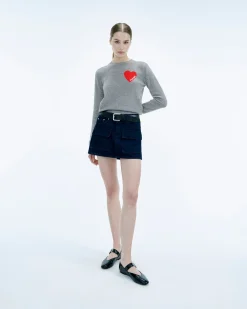 Pull Col Rond Coeur Brodérie Future Light