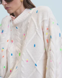 Pull Col Rond Torsades Multicolore