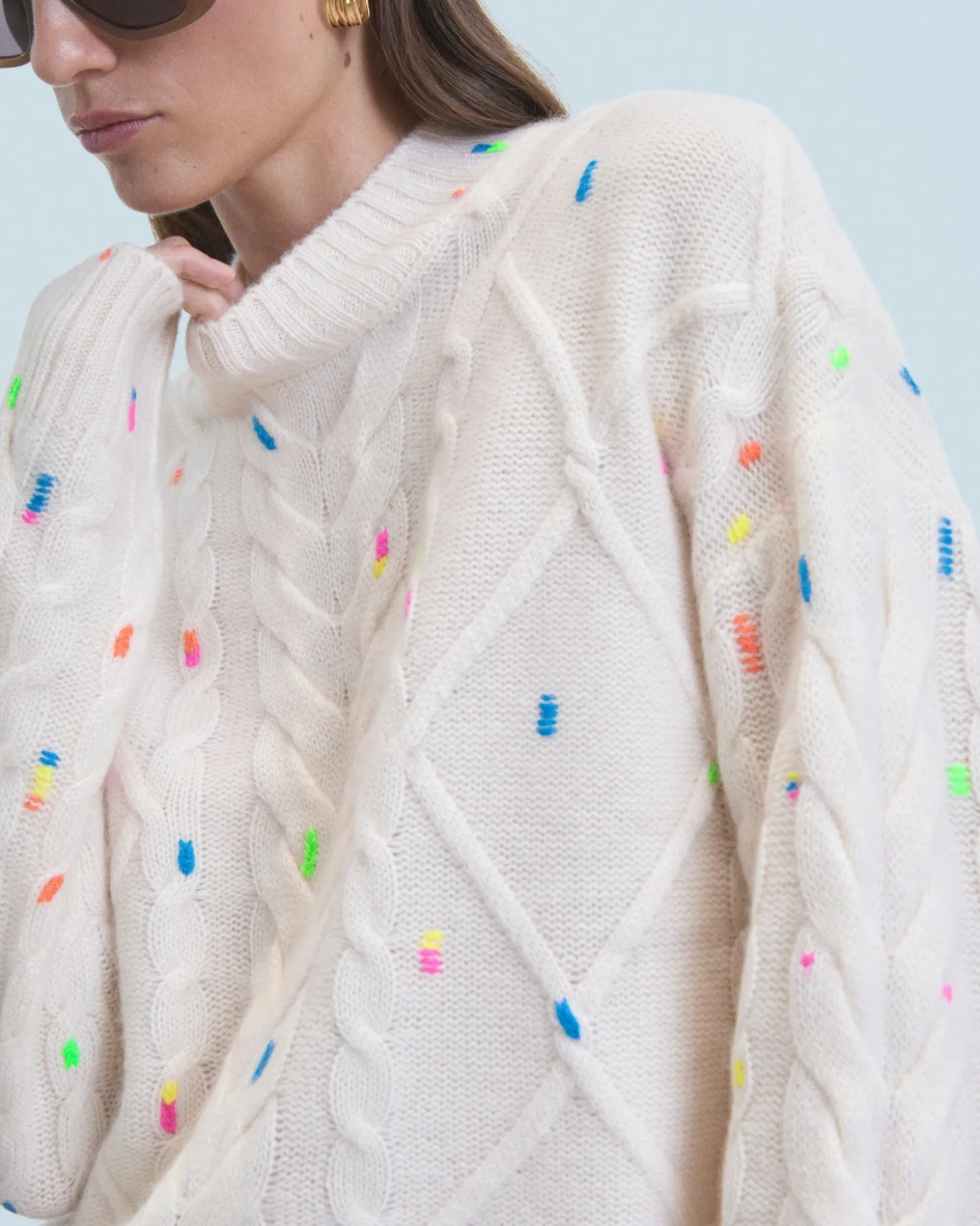 Pull Col Rond Torsades Multicolore