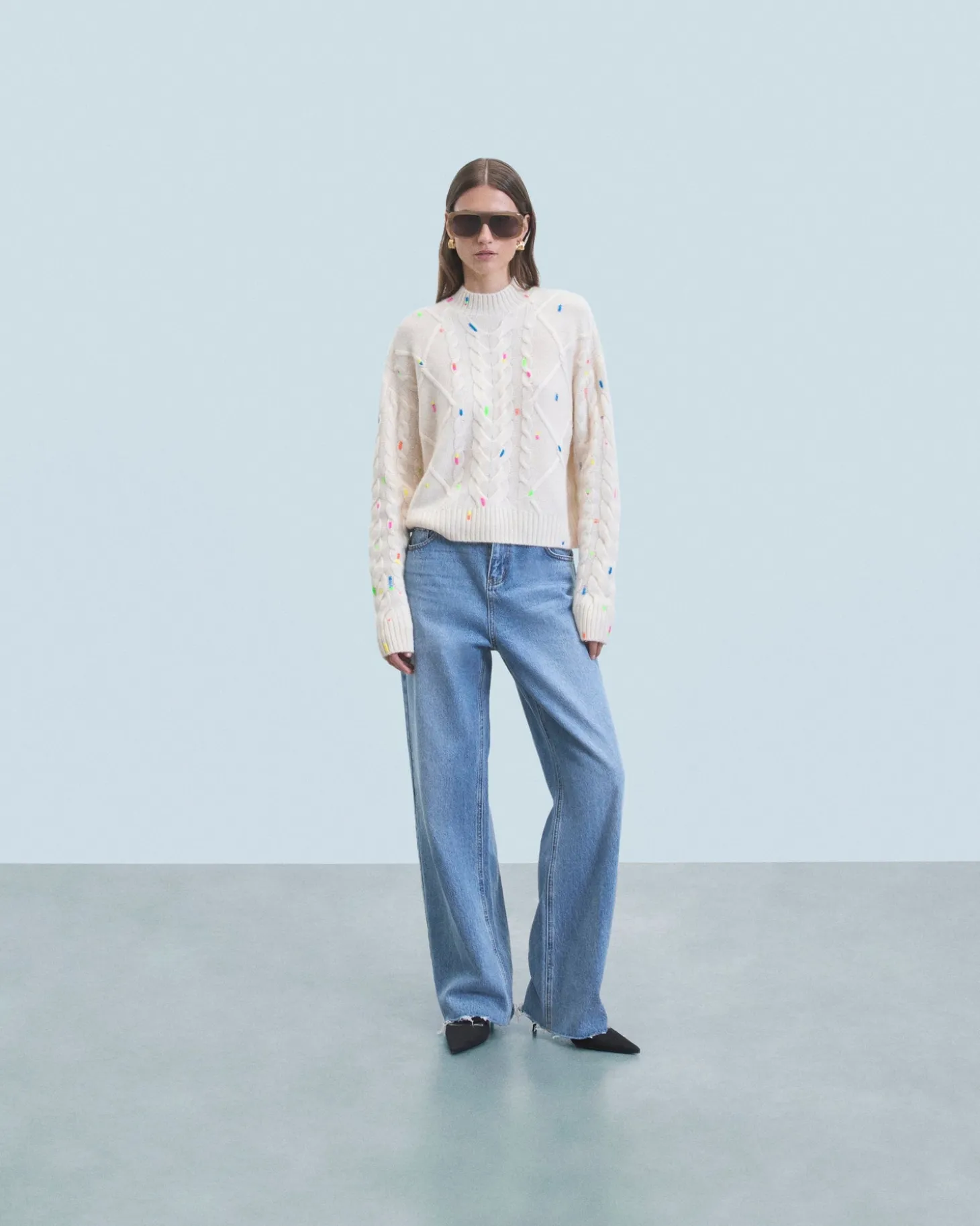 Pull Col Rond Torsades Multicolore