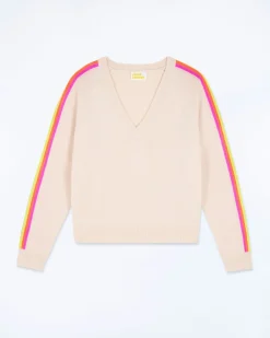 Pull Col V Bandes Manches Multicolore