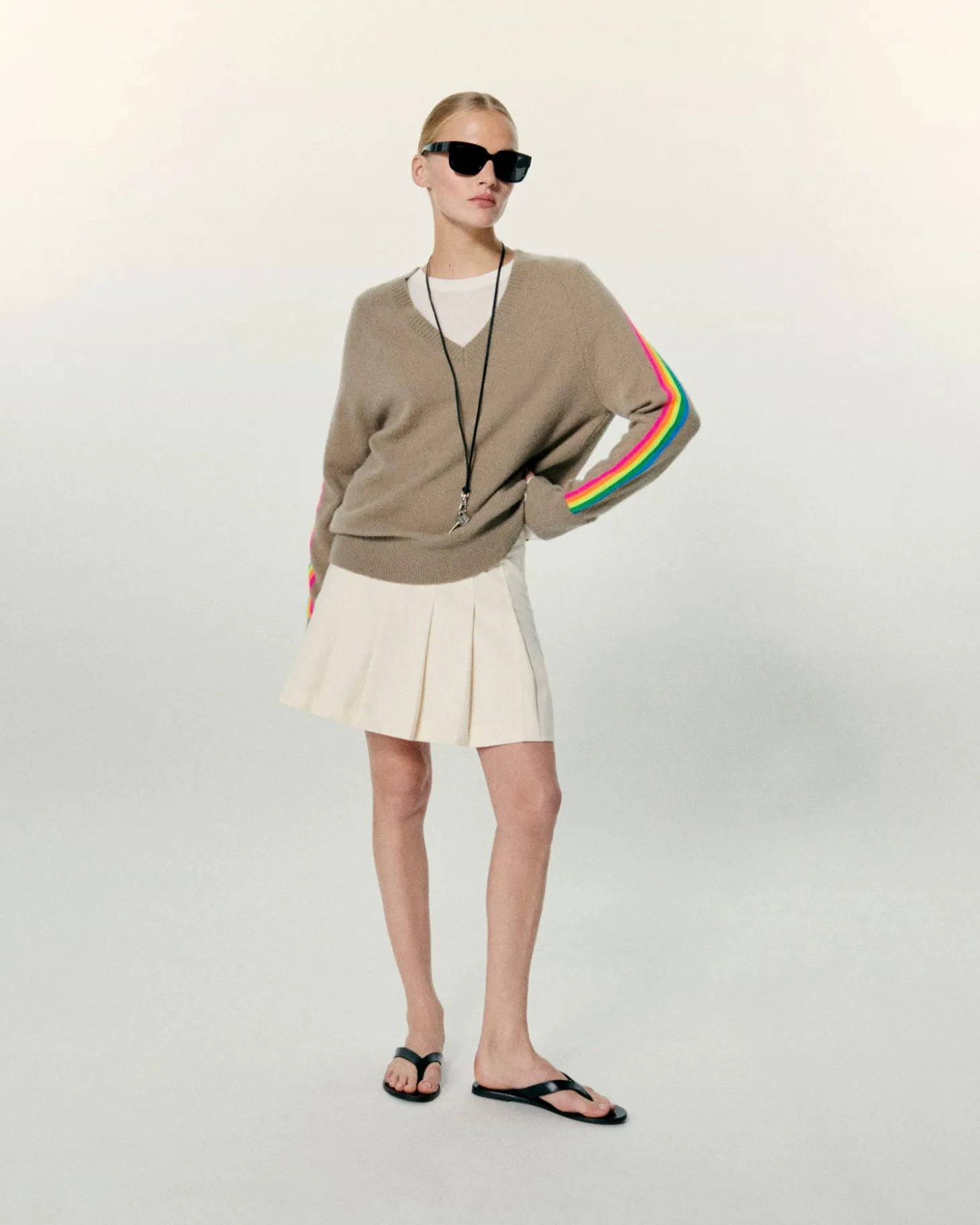 Pull Col V Oversize Bande Manches Multico