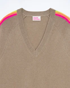 Pull Col V Oversize Bande Manches Multico