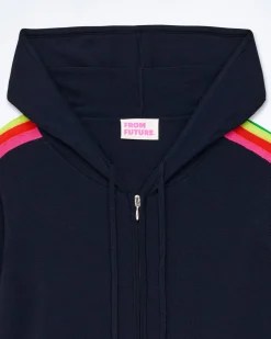 Pull Hoodie Zippé Bande Multicolore