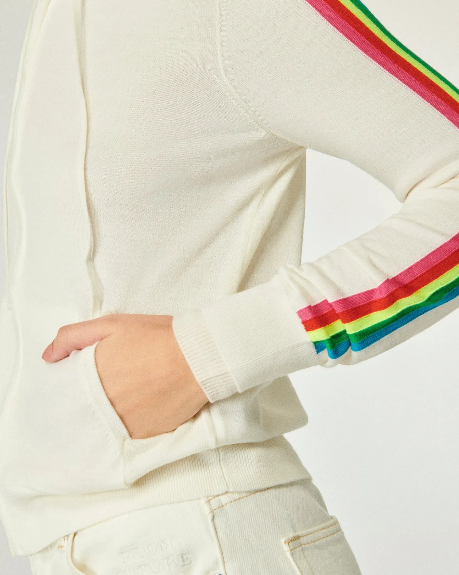 Pull Hoodie Zippé Bande Multicolore