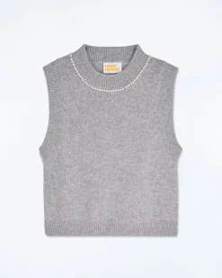 Pull Sans Manche Perles à L'encolure