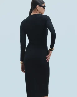 Robe Longue Manche Longue à Cotes Fendue