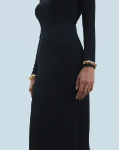 Robe Longue Manche Longue à Cotes Fendue
