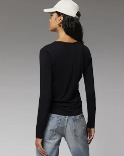 T-Shirt Col V Basique Manches Longues